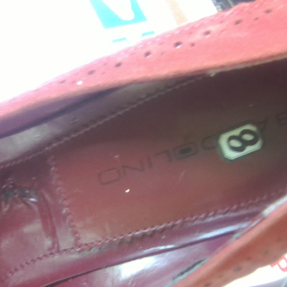 Bandolino Leather with suede trim burgundy red high heel peep toes. - Picture 3 of 9